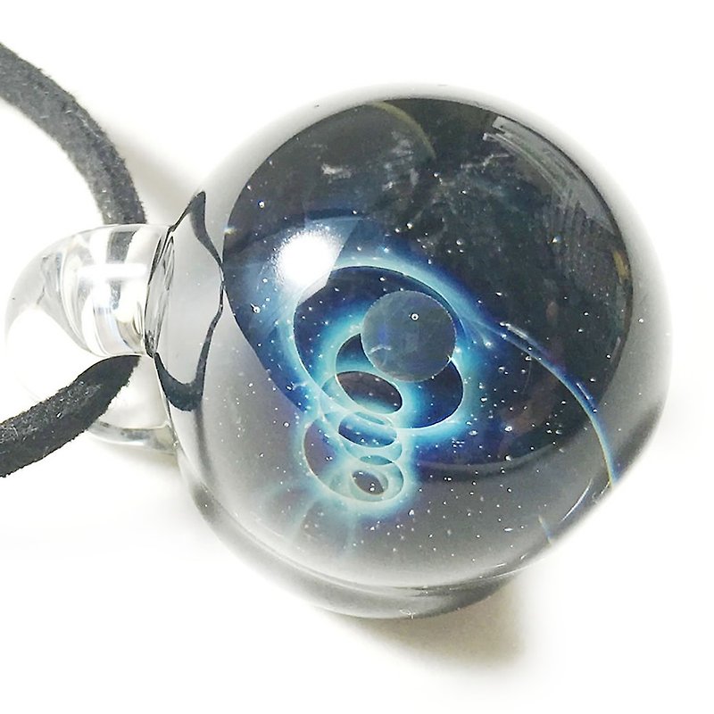 Planetary world # 11 Green opal entered glass pendant Universe - Necklaces - Glass Blue