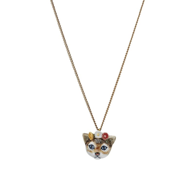 And Mary kitten Head Flowers Necklace - Necklaces - Porcelain Gold