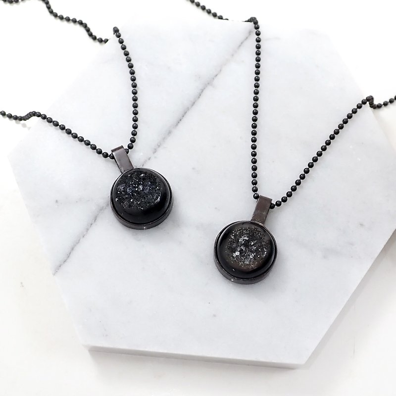 Limited Edition-Druzy Black Natural Black Onyx Cluster Gemstone Sterling Silver Handmade Pendant. Necklace