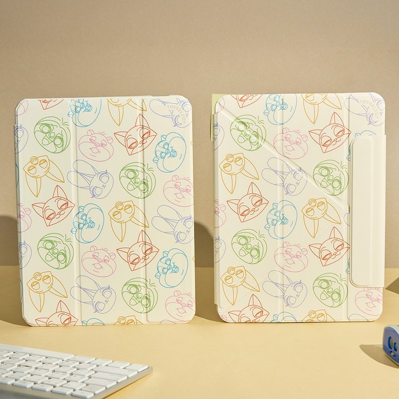 Disney動物方城市-線條亂花款強悍磁吸iPad三折/Y折保護殼 - 平板/電腦保護殼/保護貼 - 塑膠 多色