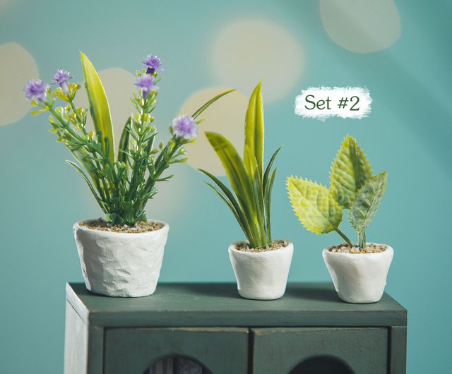 3つの鉢植えのミニチュア植物のセット。鉢植えの観葉植物。ドールハウスの装飾 - ショップ CuteSmallWorld 人形・フィギュア -  Pinkoi