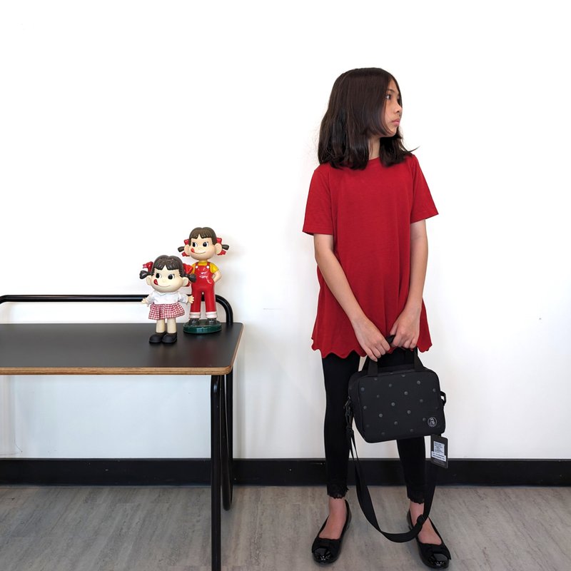 TiDi × ViF Big girls red knitted straight dress/long top in two sizes - Skirts - Cotton & Hemp Red