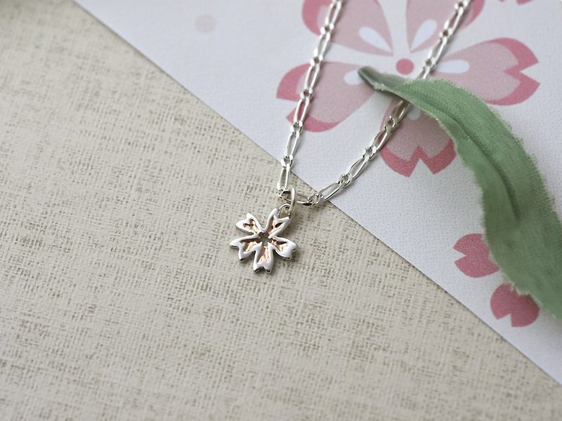 Cherry Blossom | Sterling Silver Necklace Rose Gold White K Two Tone Clavicle Chain Handmade Silver Jewelry - Necklaces - Rose Gold Pink