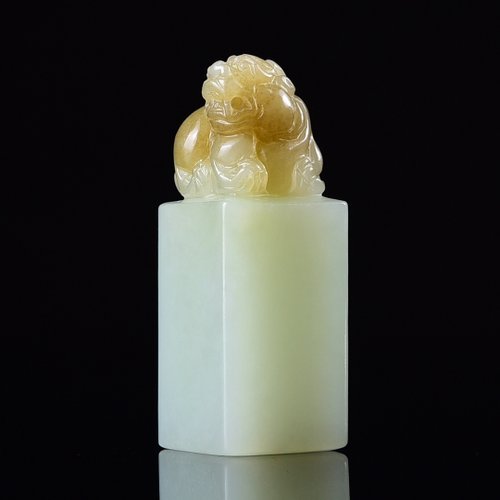 一念之間 精品 天然新疆和田玉羊脂玉貔貅印章手把件擺件鴻運當頭天然糖色