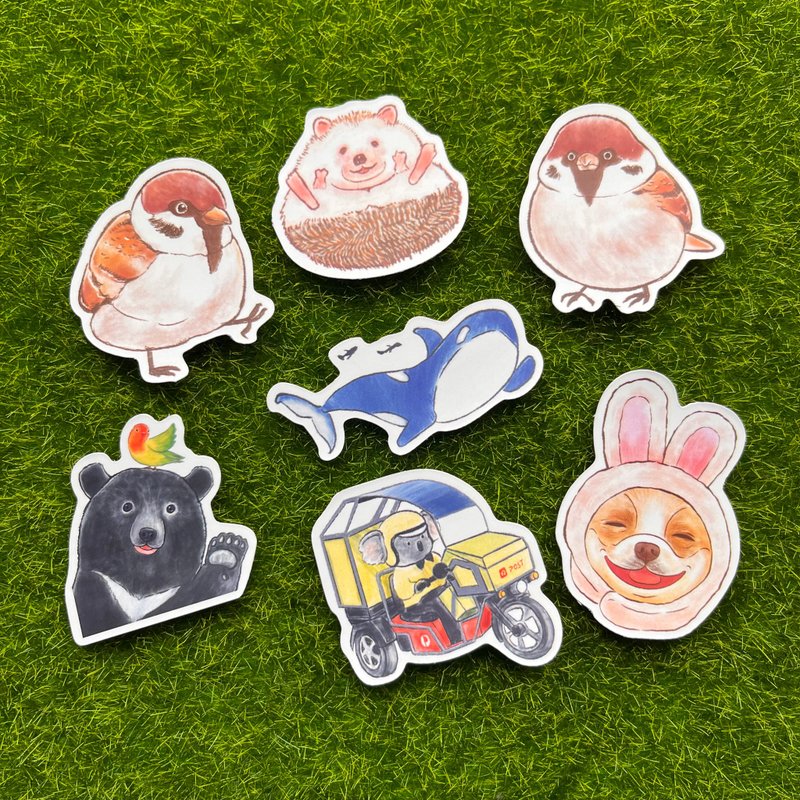 【Hello I'm Gene (靜)】防水貼紙-可愛動物組合包A ( 6入組 ) - 貼紙 - 塑膠 多色