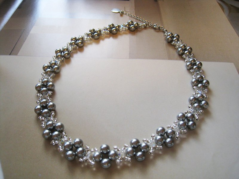 Silky Pearl & Swarovski Crystal Choker / SMA : Gray Bridal* - 項鍊 - 珍珠 灰色