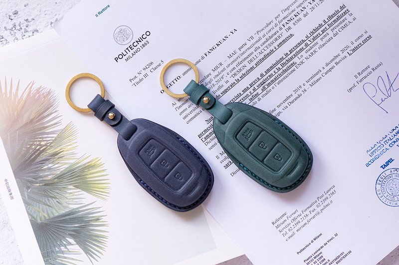 HYUNDAI modern car vegetable tanned leather hand-stitched key cover/Venue - ที่ห้อยกุญแจ - หนังแท้ 