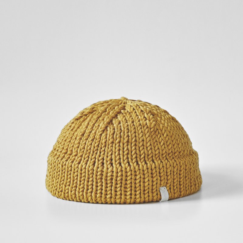 K011 Hand Knitted Short Dome Hat Sailor Cap-Turmeric - Hats & Caps - Cotton & Hemp Yellow