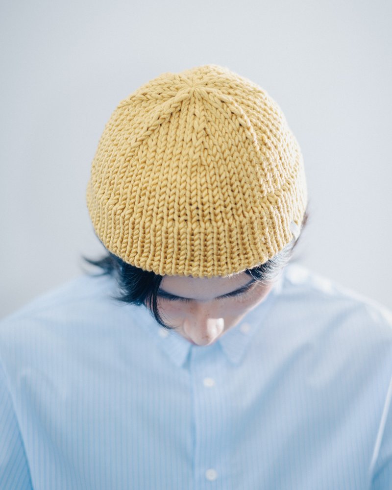 K044 ハンドメイド ショートブリムニットキャップ セーラーハット - ジンジャーイエロー - 帽子 - コットン・麻 イエロー
