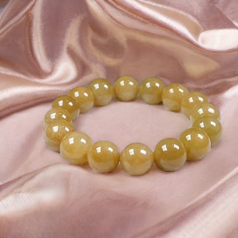 Yellow Jadeite Beaded Bracelet | Natural Burmese Grade A Jadeite | Gift Idea - สร้อยคอ - หยก สีส้ม