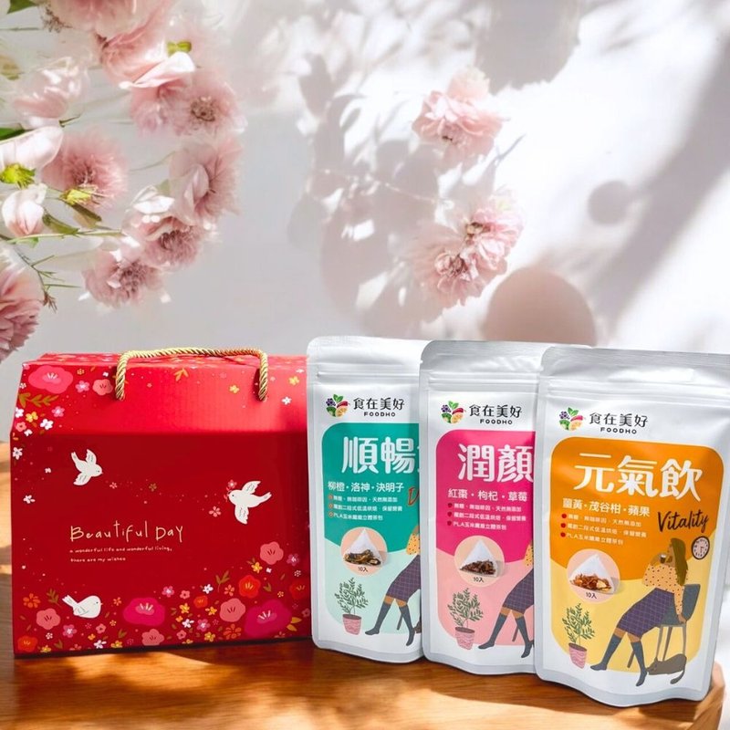 食在美好 花果養生飲三入綜合禮盒組 潤顏飲、順暢飲、元氣飲 - 茶葉/茶包/水果茶 - 其他材質 紅色