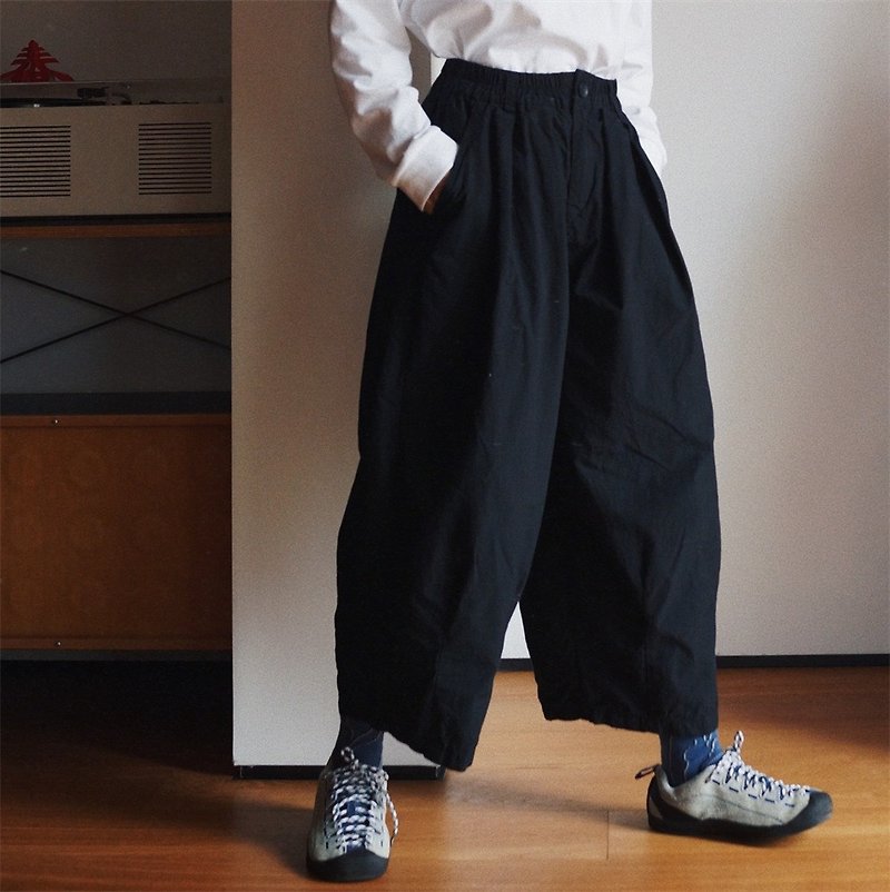 Black elastic waist oversized trousers imported Pima cotton high-density fine cotton crisp neutral trousers - Women's Pants - Cotton & Hemp Black