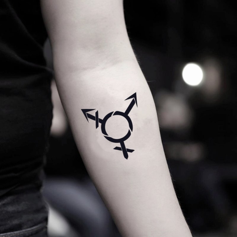 OhMyTat 變性人符號 Transgender 刺青圖案紋身貼紙 (2 張) - 紋身貼紙/刺青貼紙 - 紙 黑色