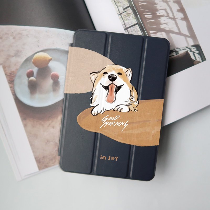 Smiling Corgi ipad case for iPad mini1,2,3,4,5,6/Pro10.5/12.9/Air5/iPad 9 - เคสแท็บเล็ต - วัสดุอื่นๆ สีน้ำเงิน