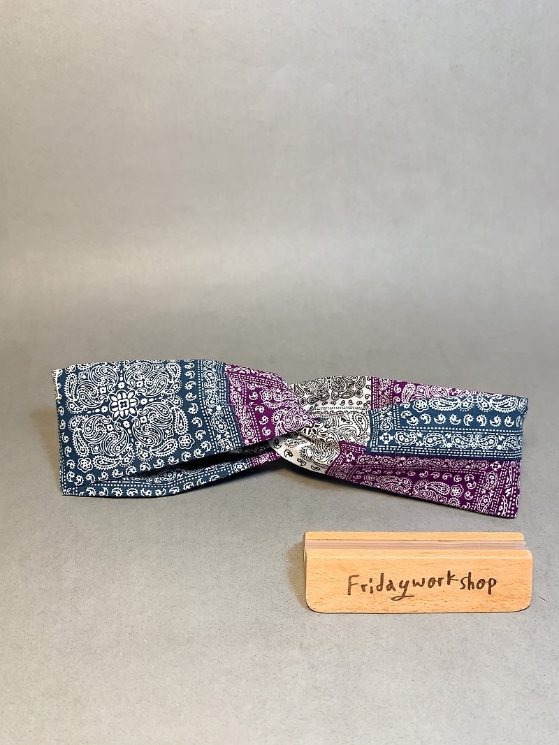 Blue and purple totem cross elastic headband - Headbands - Cotton & Hemp Blue