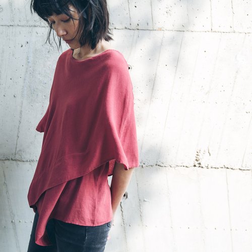 Cape-effect drape top - Brick red