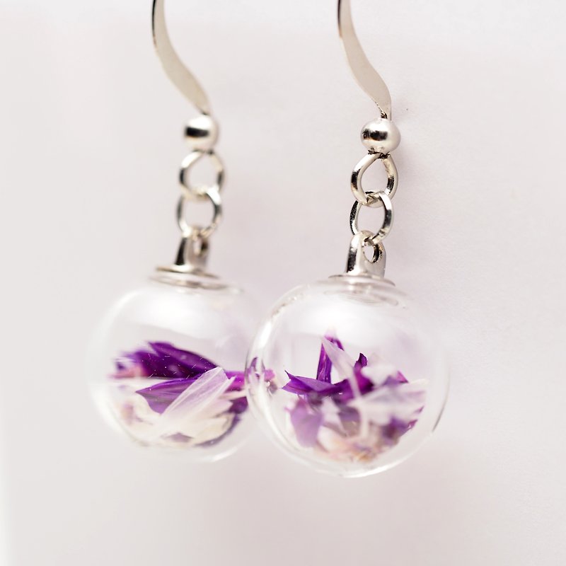 OMYWAY Handmade Dried Flower - Glass Globe - Earrings 1.2cm - Earrings & Clip-ons - Glass Pink