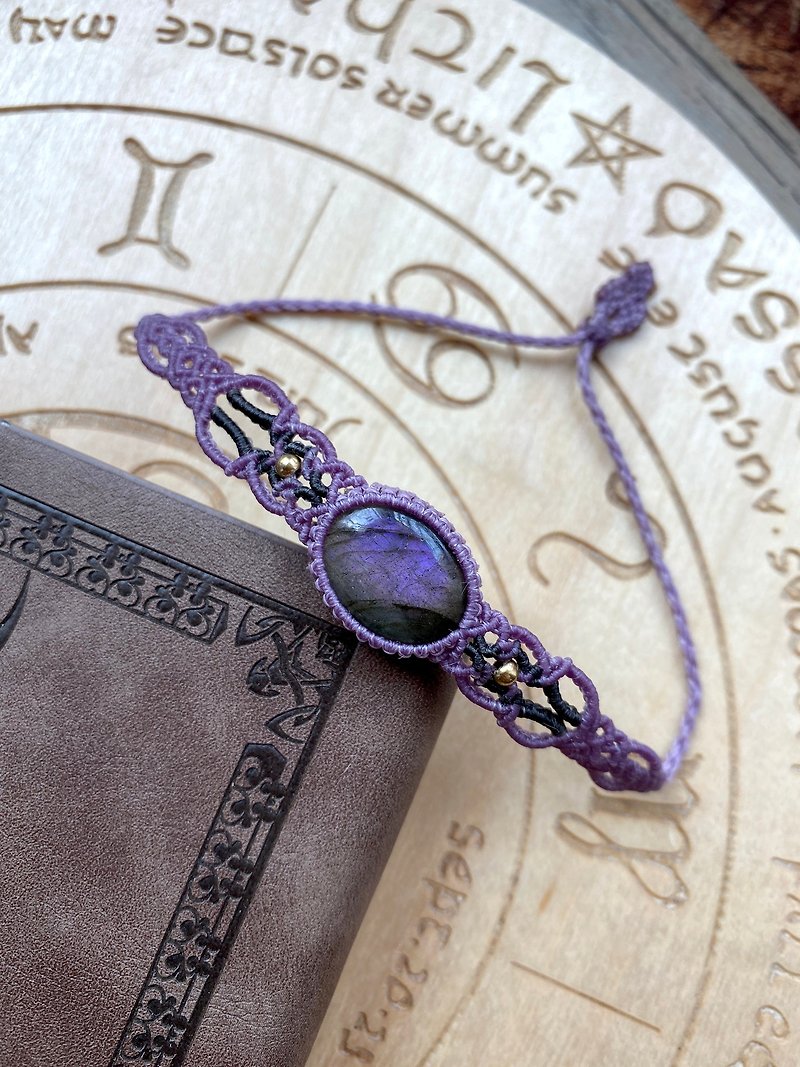 H158 national wind South American Wax thread woven purple labradorite Bronze bead bracelet