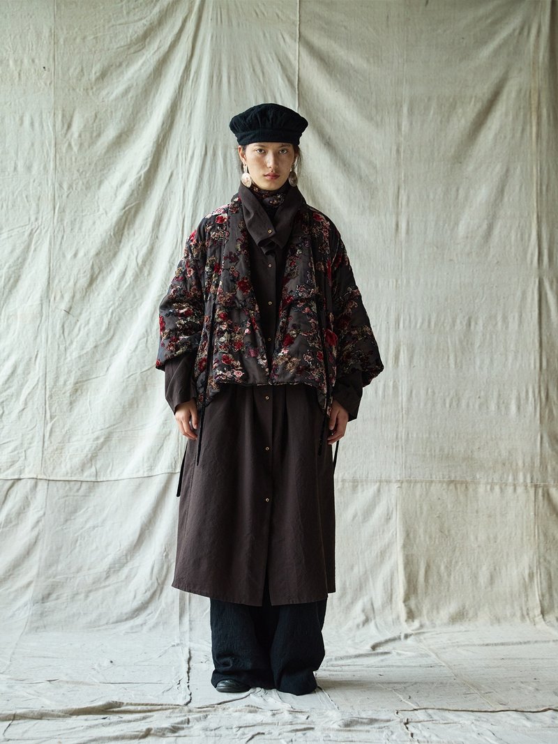 日系復古 絲絨植物染棉衣外套 休閒棉服 - 女大衣/外套 - 其他材質 黑色