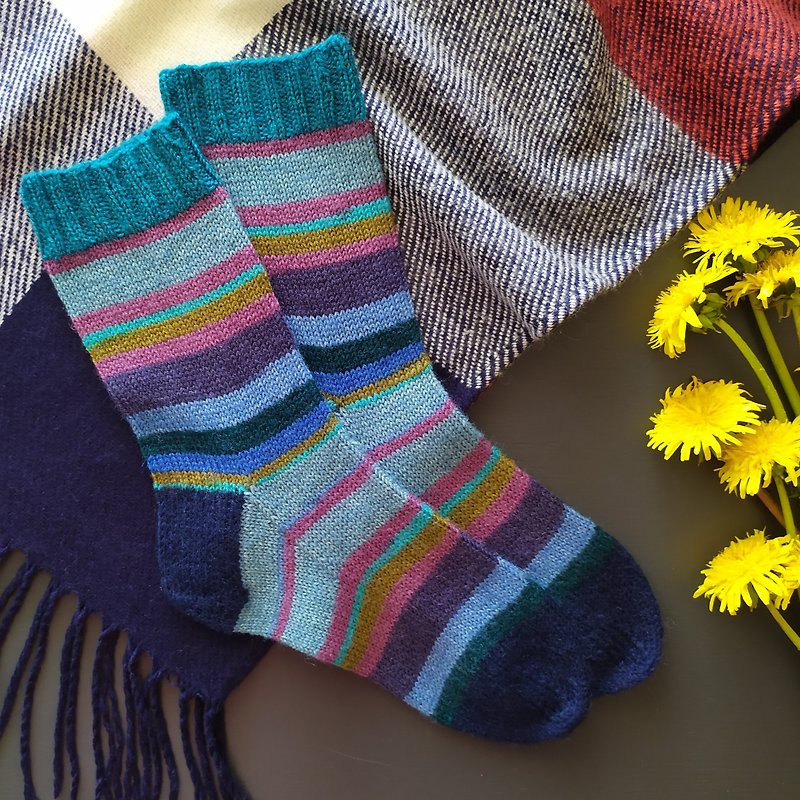 Handmade womens socks/ Warm knitted accessory - Socks - Wool Blue