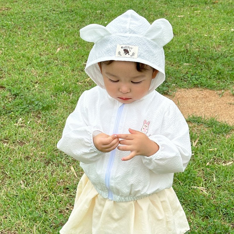 cute white bear baby fresh seersucker windbreak - 男/女童外套 - 其他材質 白色