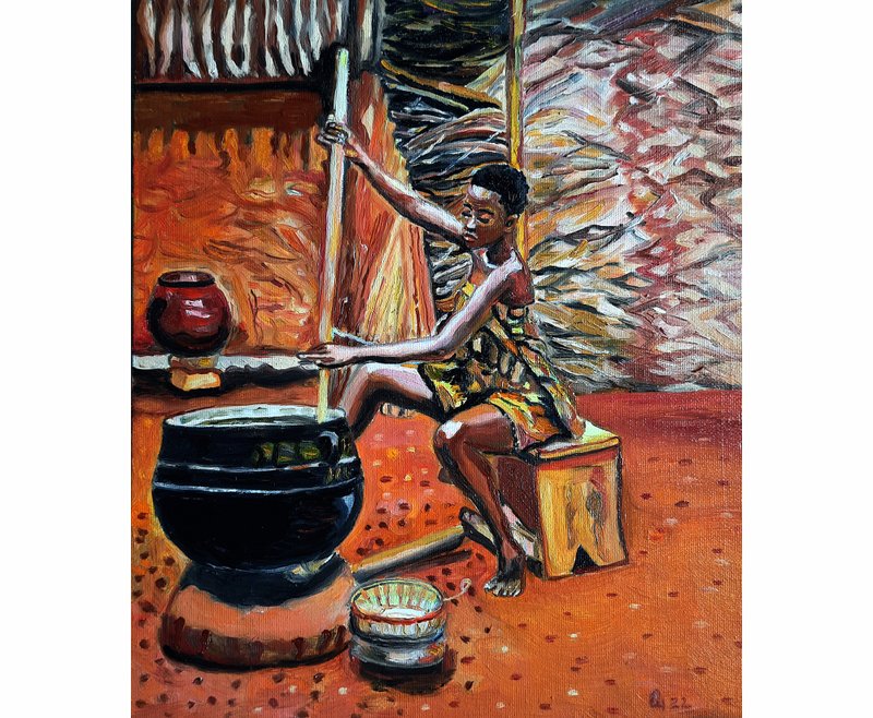 Woman african   Painting Original Art   Oil Painting Wall Decor Art - 壁貼/牆壁裝飾 - 其他材質 黃色
