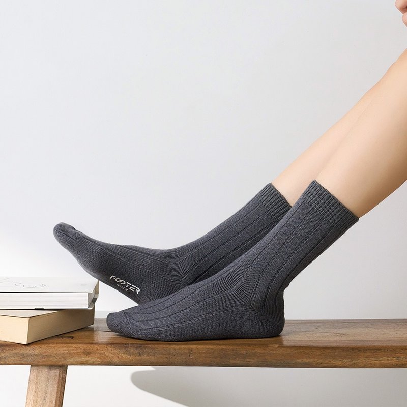 【FOOTER】Light Mellow坑條羊毛襪 (男-W193L/XL) - 襪子 - 羊毛 多色