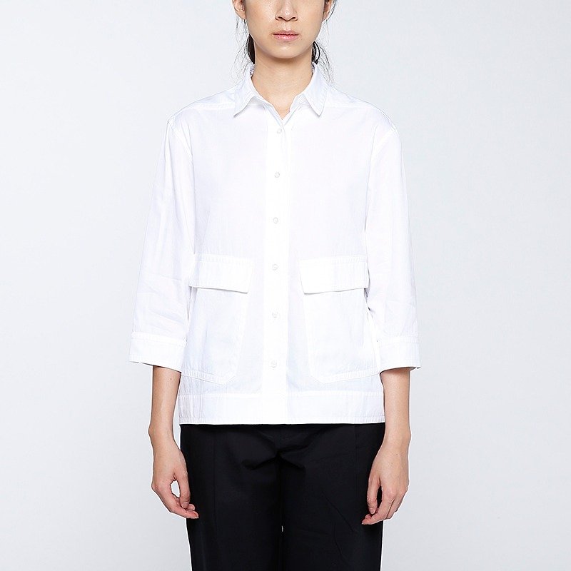 [Seasonal Sale] Short Collagen Blouse - Women's Shirts - Cotton & Hemp White
