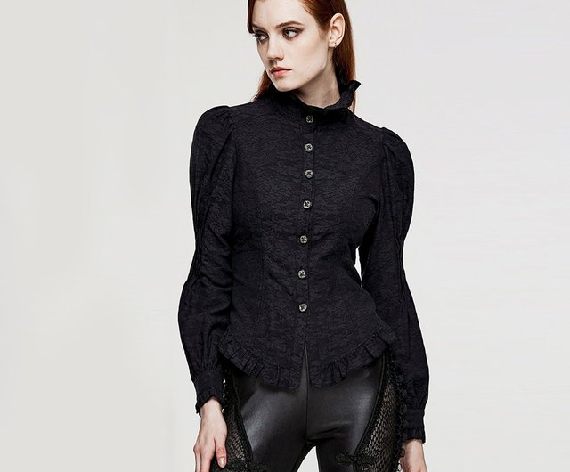 Gothic Warlock Ruffle Puff Sleeve Stand Collar Shirt - Shop PUNK