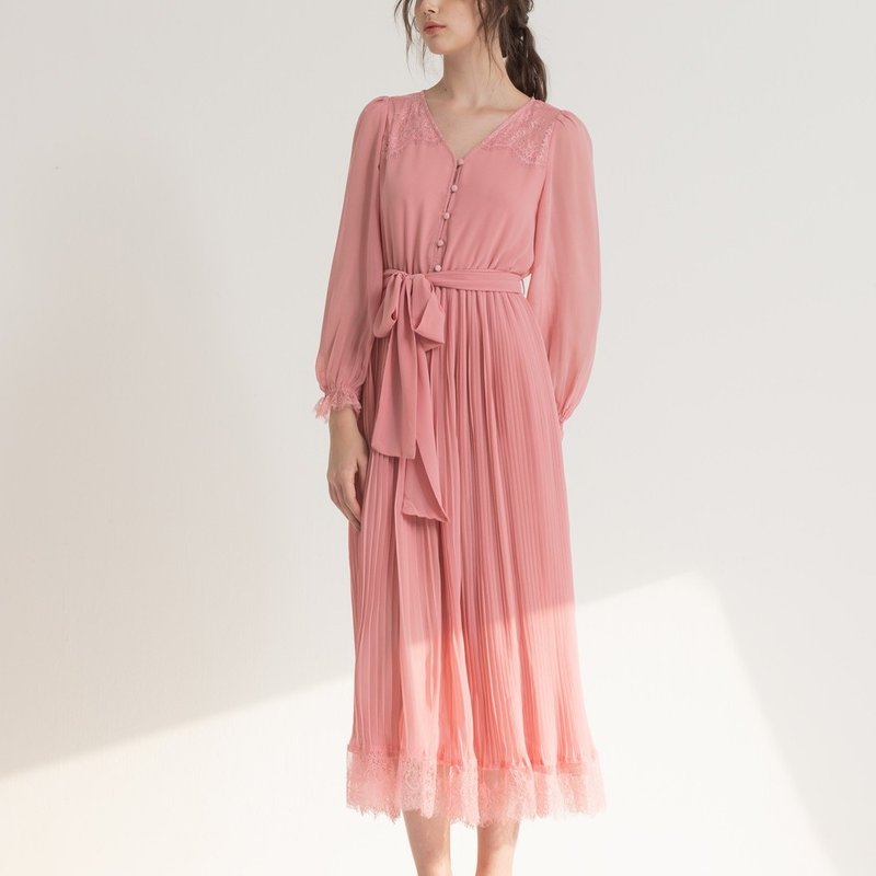 Bella elegant chiffon long dress pink - ชุดเดรส - เส้นใยสังเคราะห์ สึชมพู