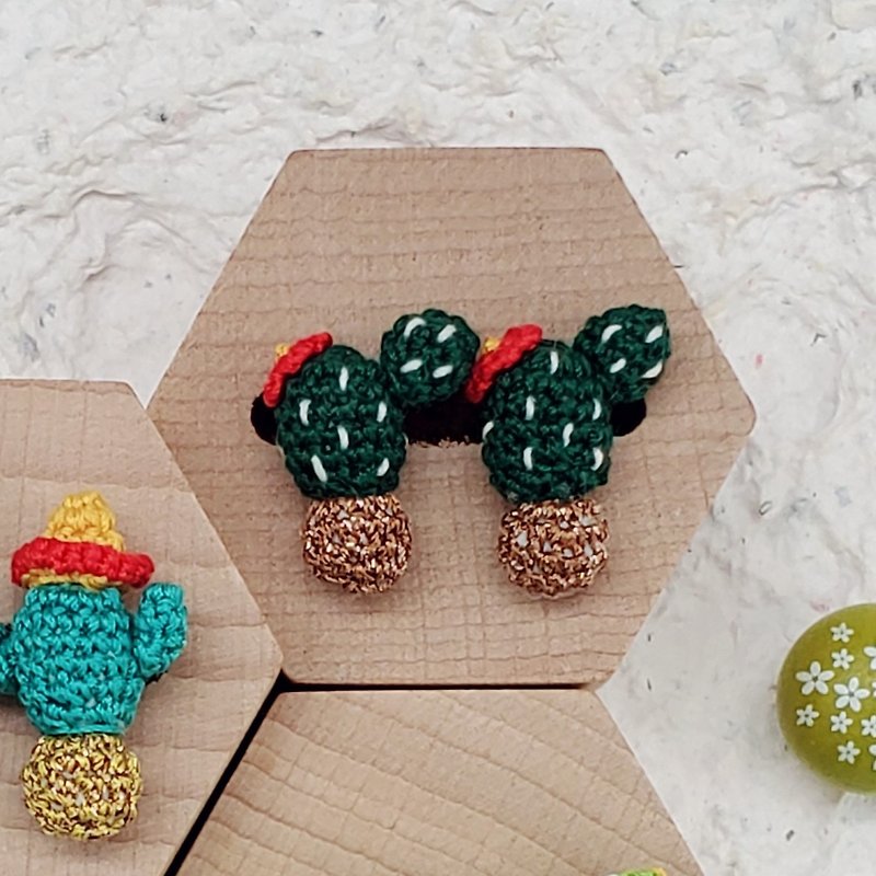 Hand Raising Cactus Crochet Earrings/ Ear Clips
