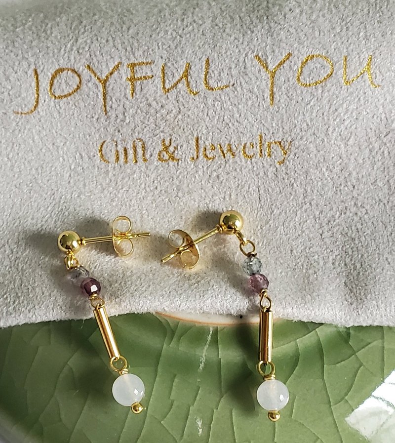 天然白色翡翠配稀有天然尖晶石吊款耳環 - 耳環/耳夾/耳骨夾 - 寶石 