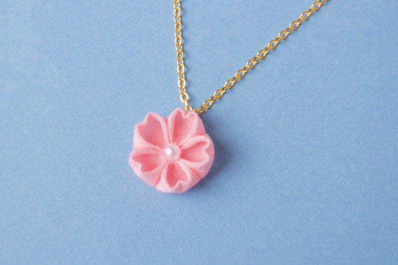 はんなり桜のネックレス ひと粒 つまみ細工 - ネックレス - ポリエステル ピンク