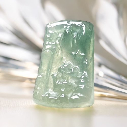 瓔珞翡翠 冰種油青翡翠山水牌項鍊 | 天然緬甸玉翡翠A貨 | 送禮