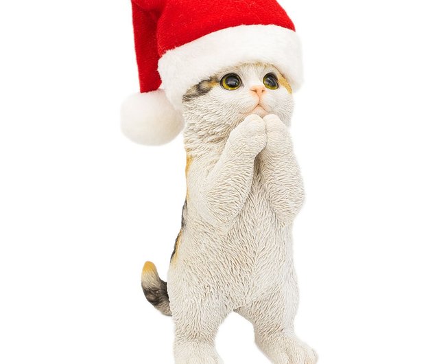 猫のサンタとクリスマスデコレーションセット デバリエ 】クリスマスギフト 猫の置物 ミケネコ サンタの帽子付き