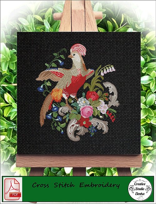 CreativeStudioElenka Vintage Cross Stitch Scheme Bright parrot - PDF Embroidery Scheme