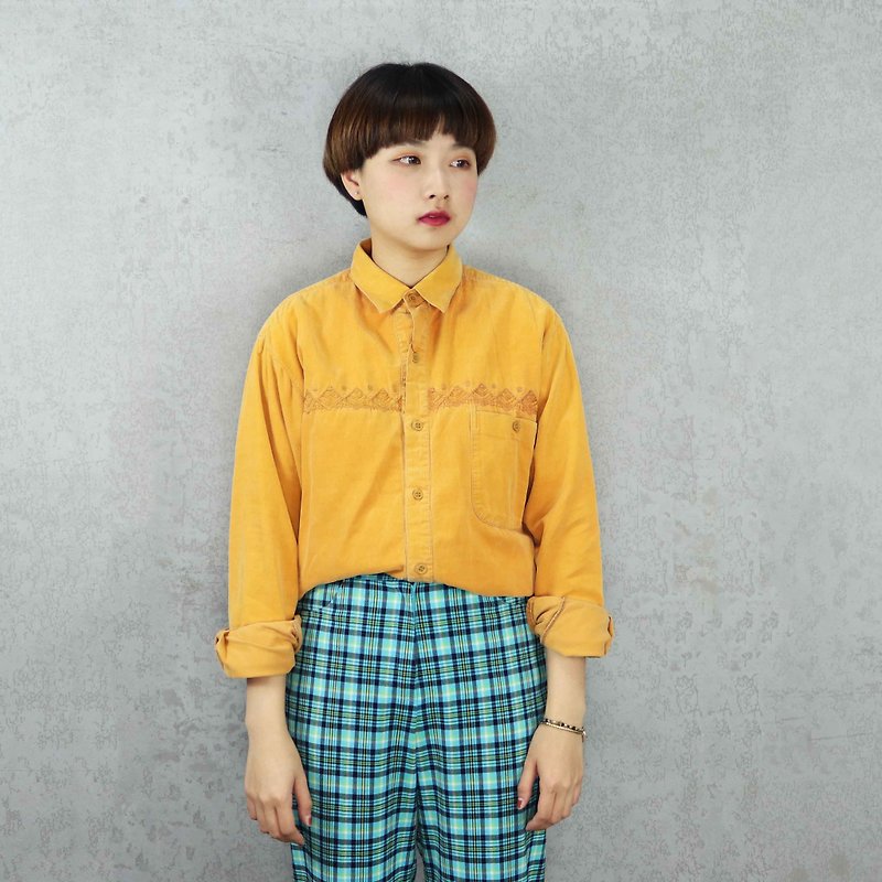 Tsubasa.Y Vintage House Corduroy Shirt Yellow 020, Corduroy Shirt - Women's Shirts - Cotton & Hemp 