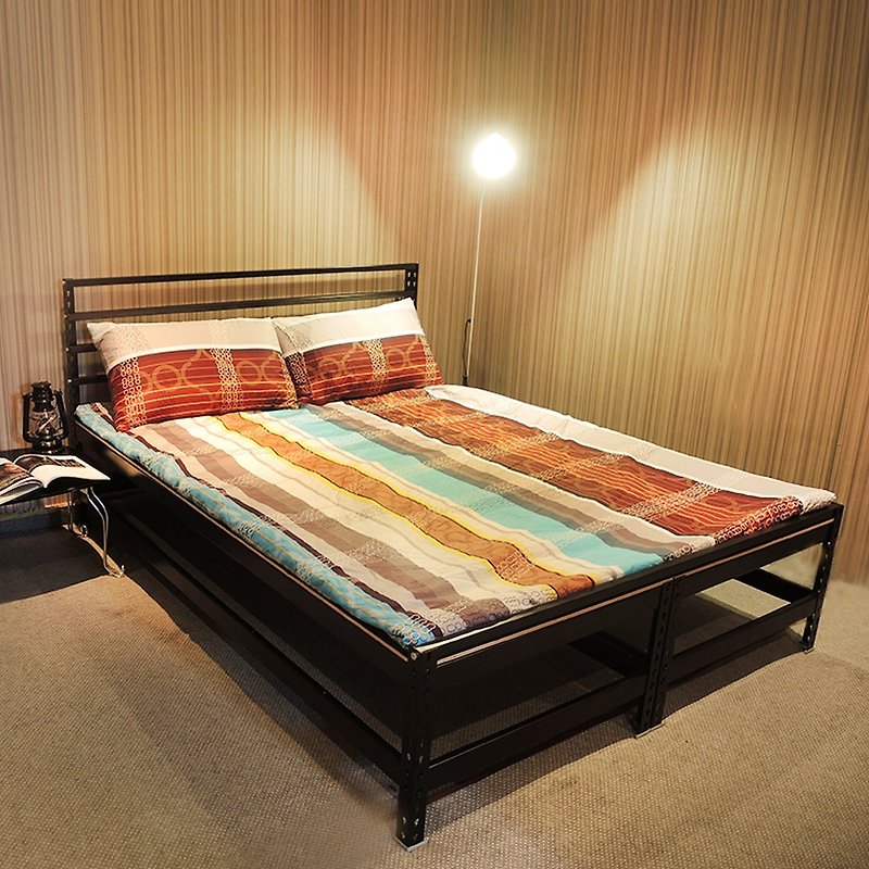Screw-free Angle Steel Double Bed Frame - Matte Black Large and Thick Type - เฟอร์นิเจอร์อื่น ๆ - โลหะ สีดำ