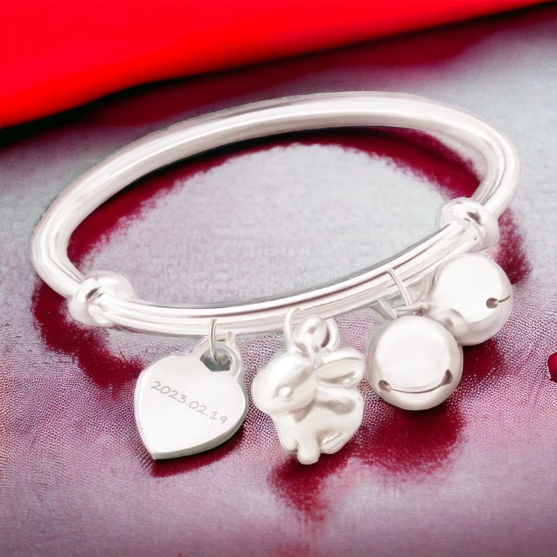 New Year's gift*999 sterling silver zodiac rabbit bracelet (including bracelet + bell + love lettering + little cute rabbit) - Bracelets - Sterling Silver Silver