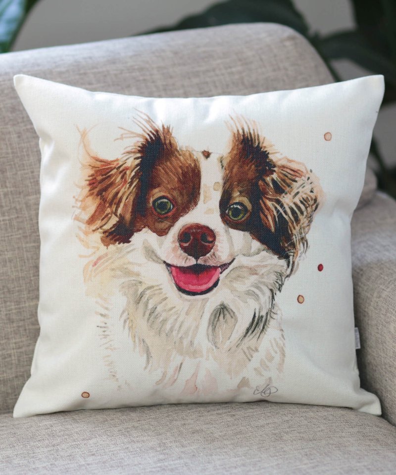 Jubilee超人氣設計款 亞麻布抱枕套 寵物圖案 蝴蝶犬 45×45cm - 枕頭/抱枕 - 棉．麻 多色