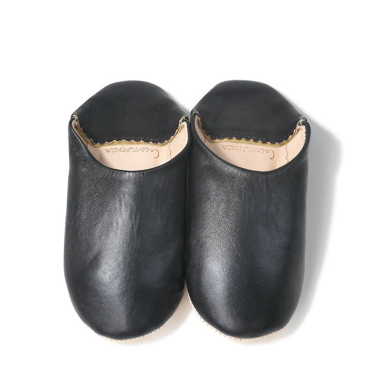 Black / moroccan Leather babouche Slippers / High quality odourless - รองเท้าแตะในบ้าน - หนังแท้ สีดำ