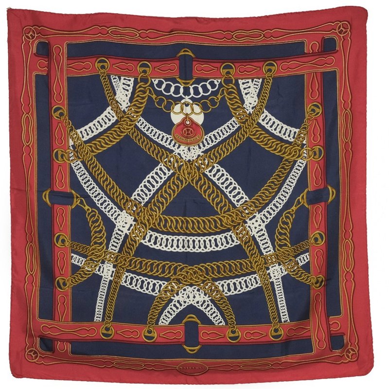 【日本直送】【HERMES】エルメス カレ90 シルク 赤/青 レディース スカーフ【中古】 - 絲巾 - 絲．絹 紅色