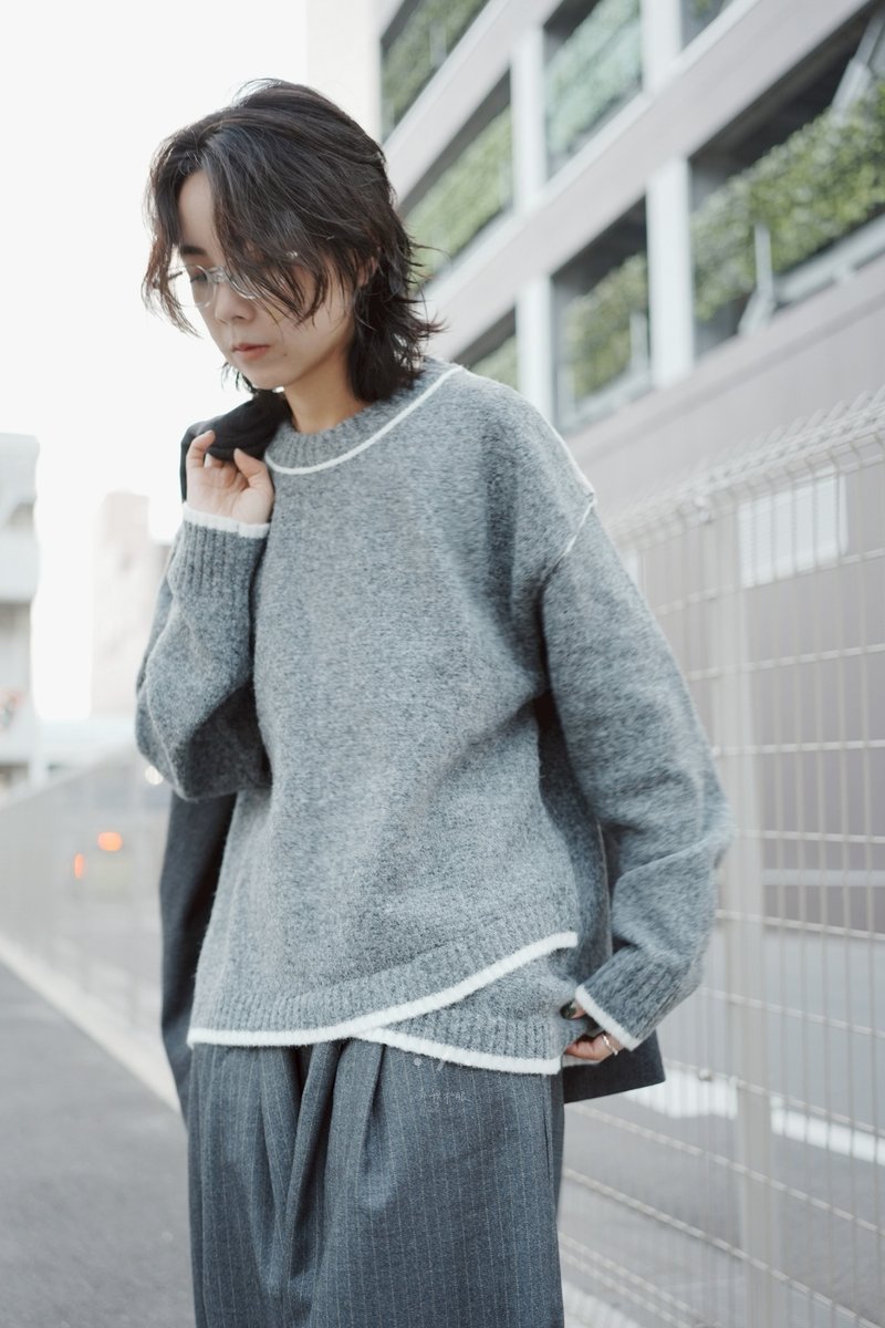 高松烏龍麵明線毛衣 - 2色 - 女毛衣/針織衫 - 其他人造纖維 灰色