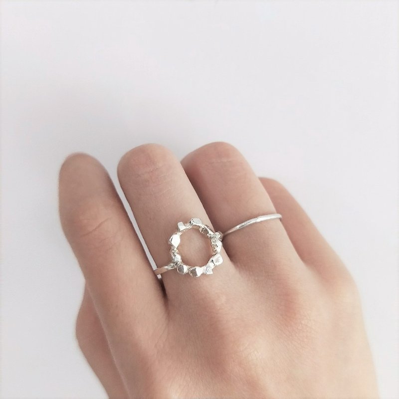 │Landscape│Textured ore circle•Pure silver ring•Designer original - แหวนทั่วไป - โลหะ 