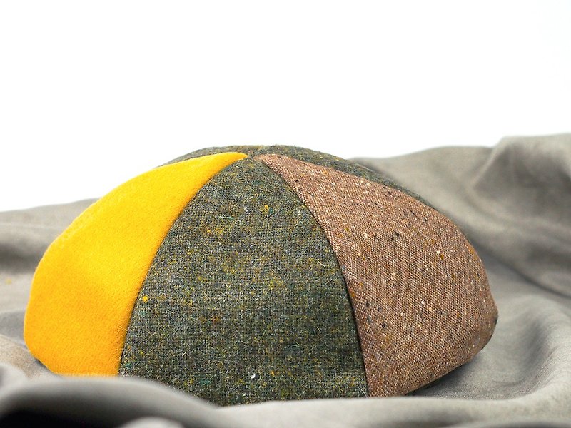 小牛村 手工貝雷帽 貝蕾帽 拼色毛呢 綠【青丹纁黃】B-158 - 帽子 - 羊毛 綠色
