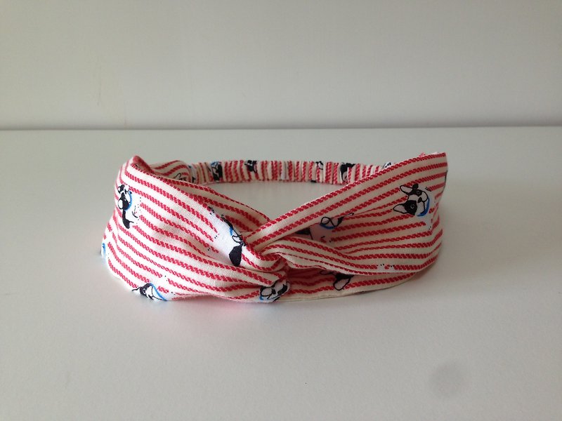 ((Japanese good fabric - double yarn)) stripe method hair band - Eye Masks - Cotton & Hemp Red