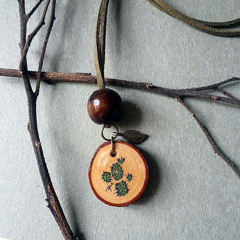 Hand-painted necklace / pendant (cactus) - Necklaces - Wood Multicolor