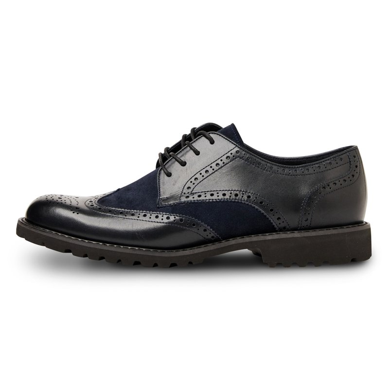 ALAN Patina panelled Vatican ink blue wings carved shoes - Men's Leather Shoes - Genuine Leather Blue