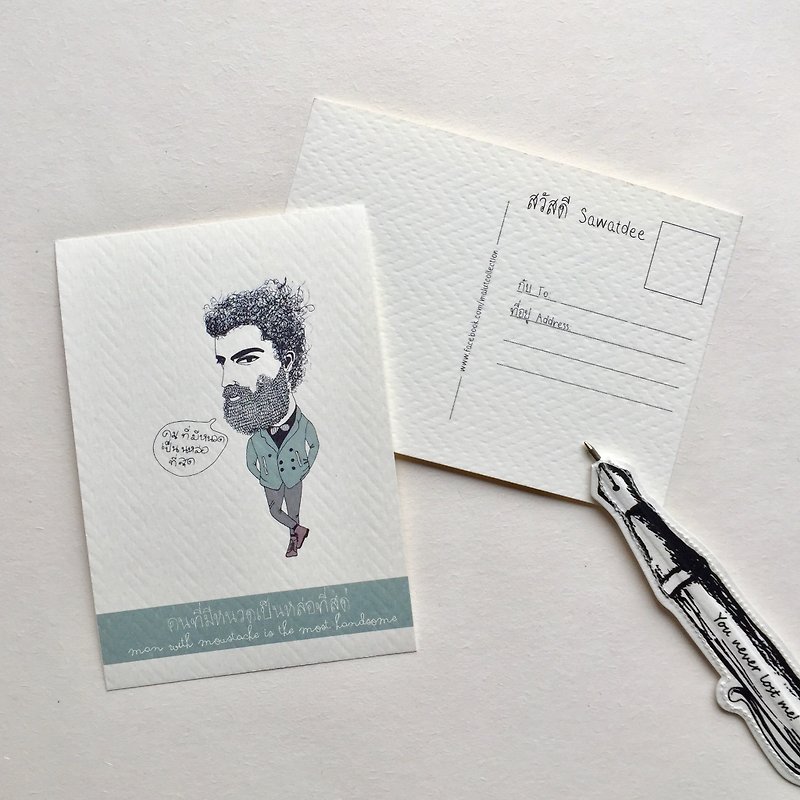 1006 |口ひげを持つ男|ポストカード|紳士スーツグレー - カード・はがき - 紙 