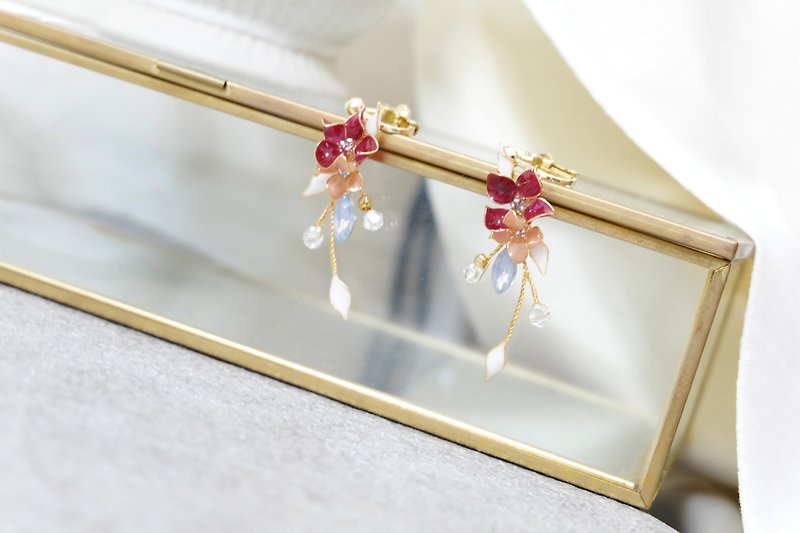Ear acupuncture x Clip-On crystal flower-Wangyou Forest Earrings (red)_Light point jewelry - ต่างหู - เรซิน สีแดง